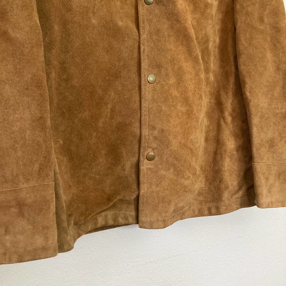 Vintage 70s Mens Camel Brown‎ Suede Leather Dagger Collar Jacket // Size Small - Picture 4 of 7